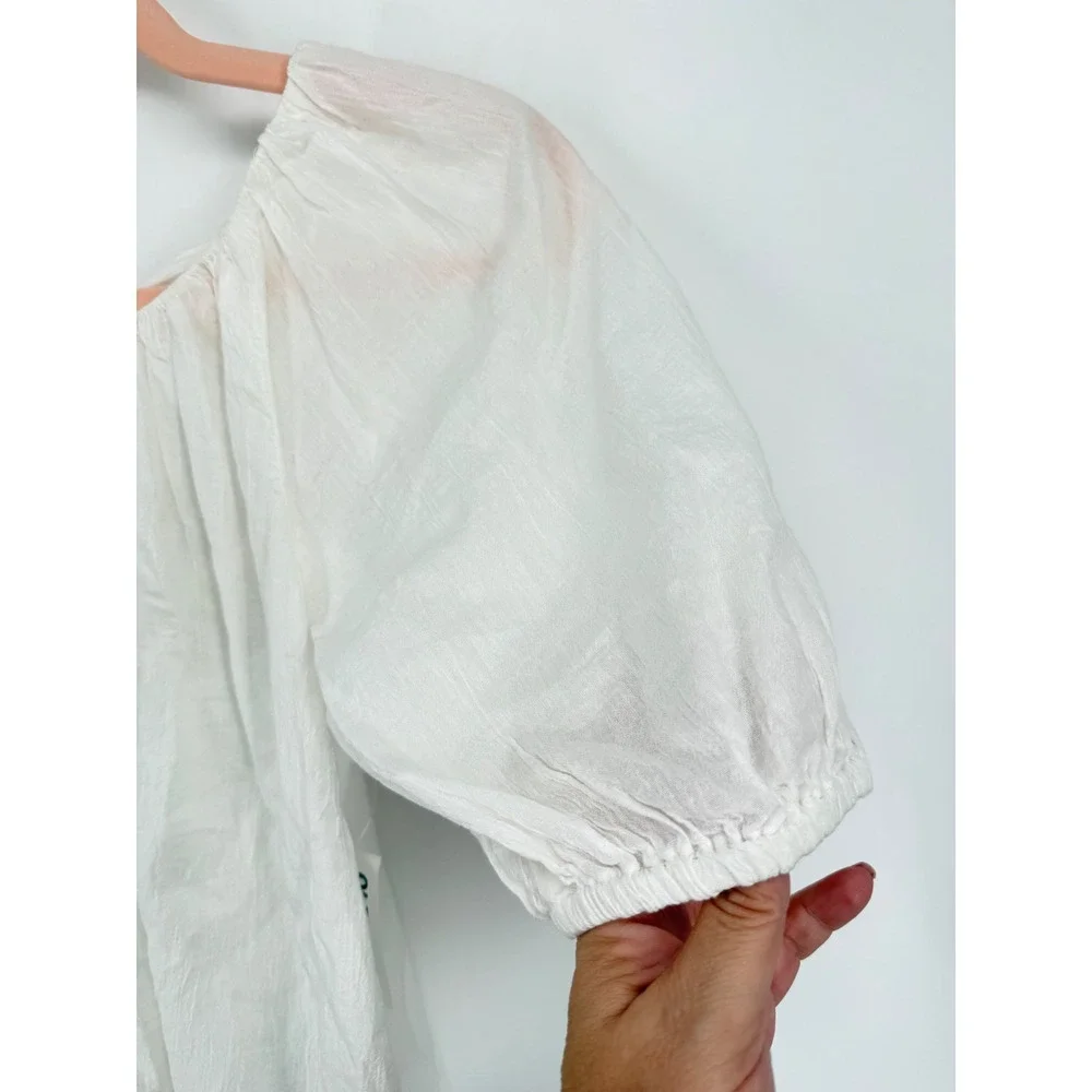 NEW Old Navy Blouse Womens XS White Puff Sleeve Tie Back Gauze Boho Top